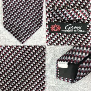 Corsini Sevenfold Collection 100% Silk Necktie Woven‎ Geometric Pattern Office
